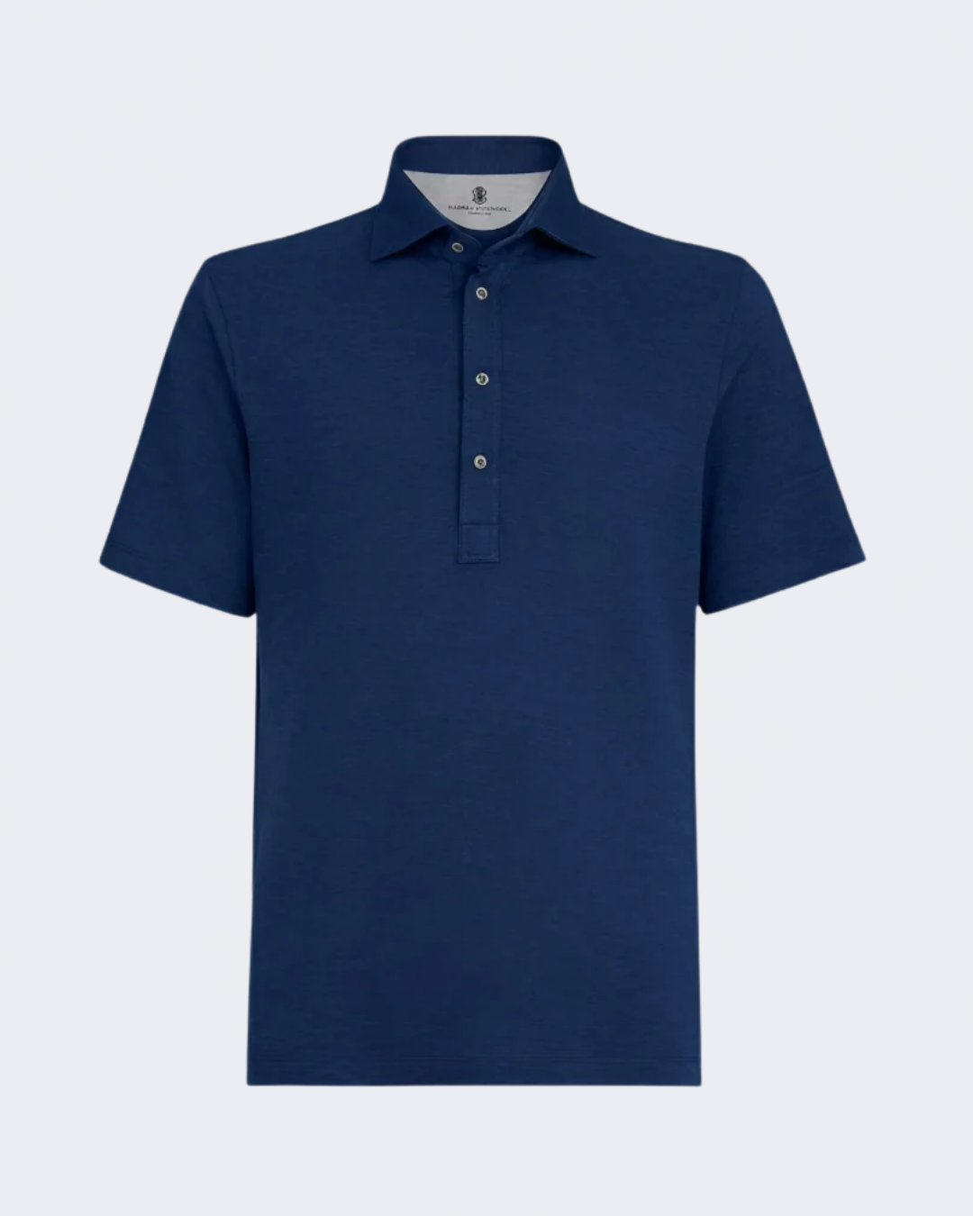 Marine Blue Virgin Wool, Silk & Cotton Piqué Polo Shirt