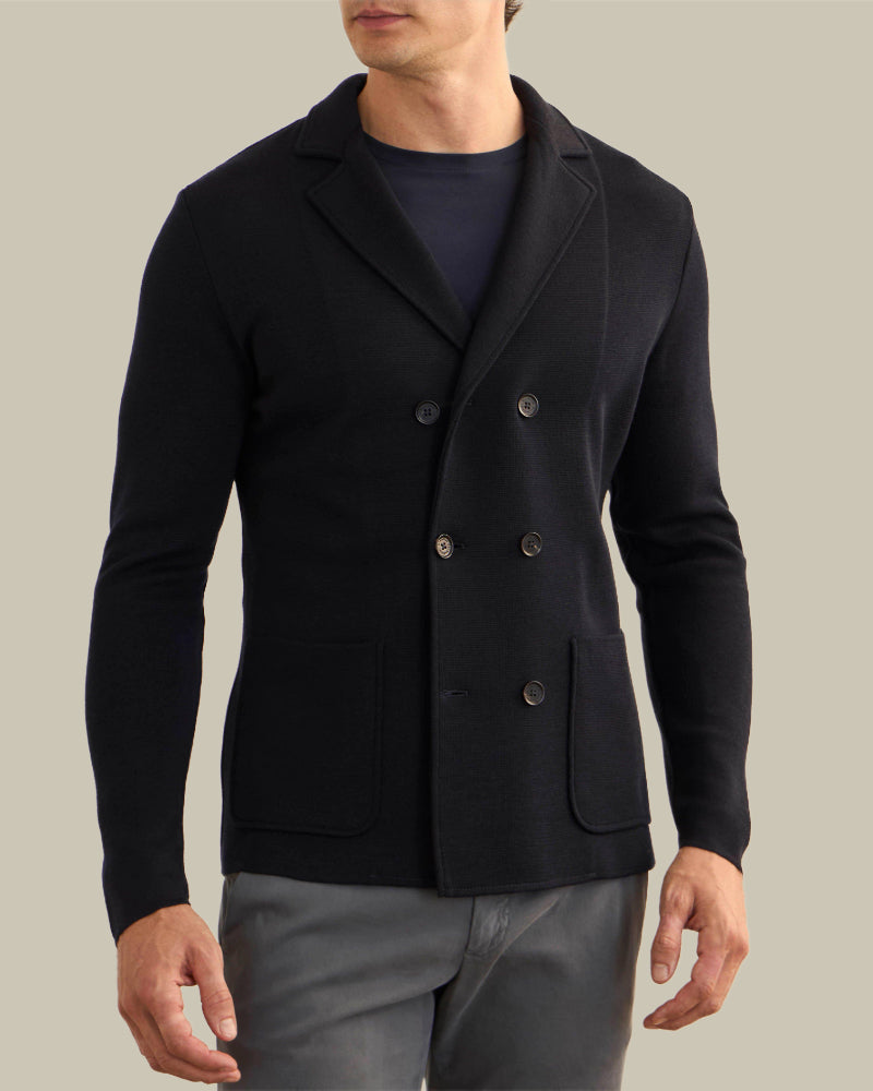 Navy Double Breasted Milano Knitted Blazer
