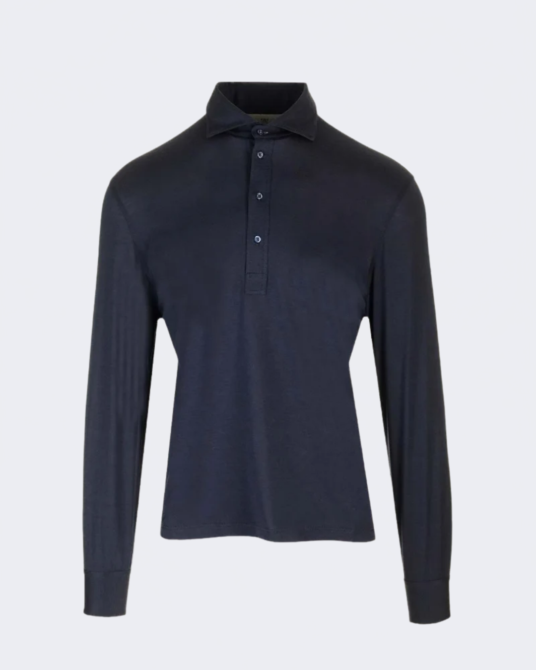 Navy Blue Silk & Cotton Lightweight Jersey Long Sleeve Polo