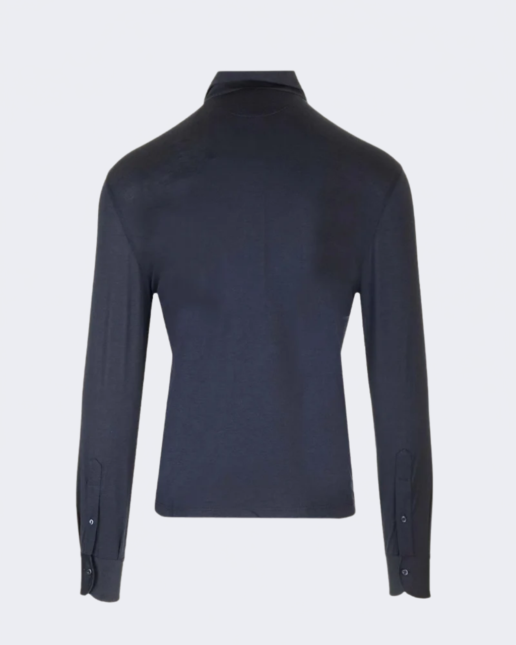 Navy Blue Silk & Cotton Lightweight Jersey Long Sleeve Polo