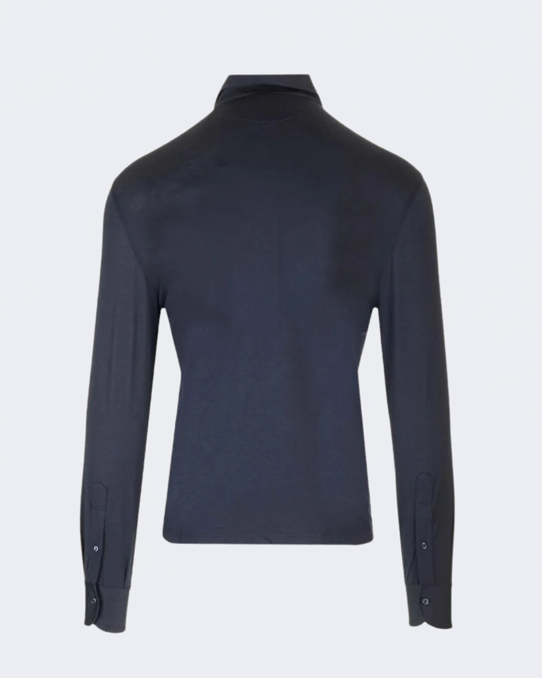 Navy Blue Silk & Cotton Lightweight Jersey Long Sleeve Polo