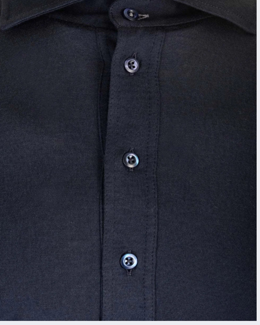 Navy Blue Silk & Cotton Lightweight Jersey Long Sleeve Polo