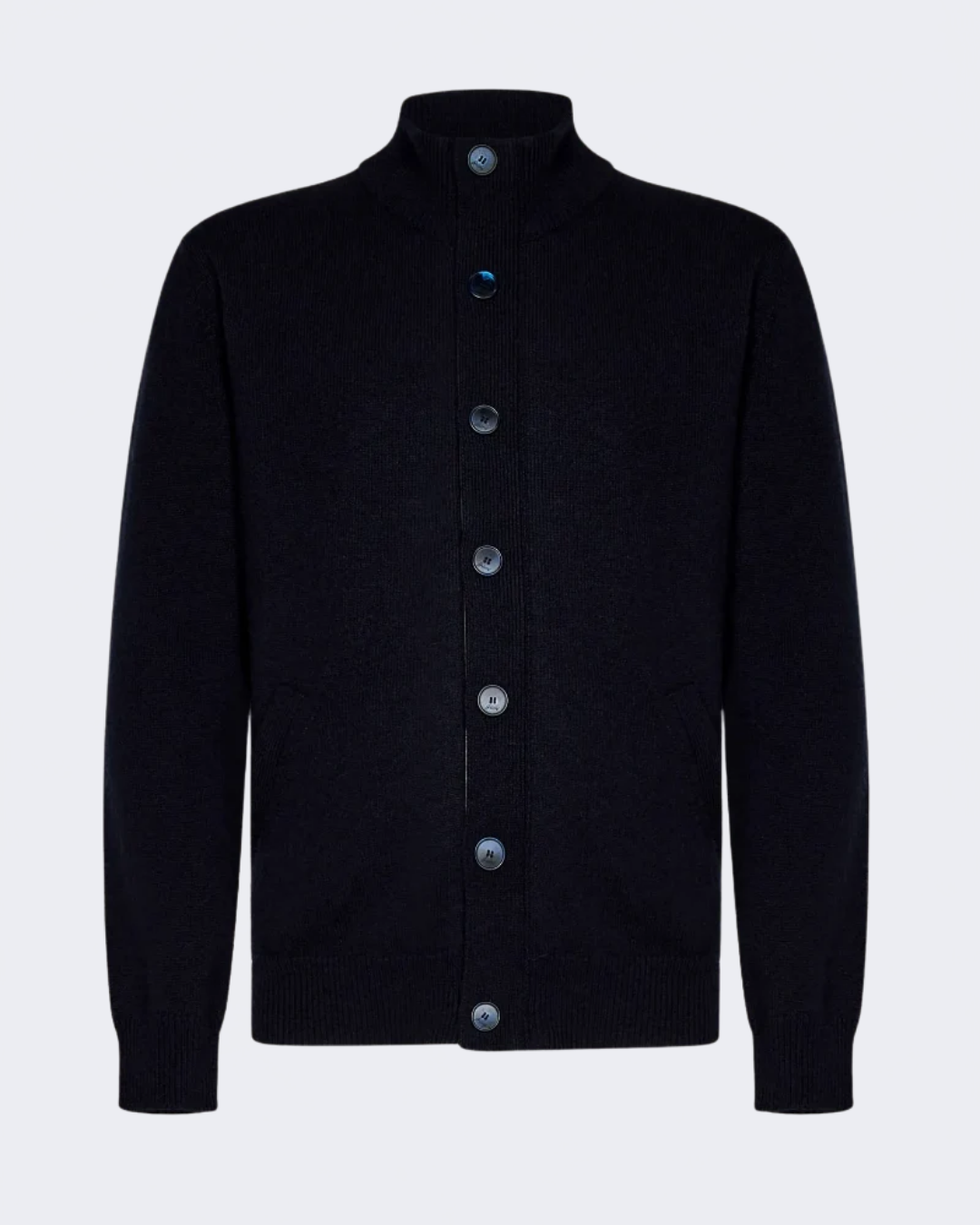Navy Cashmere Cardigan With Suede Detailing