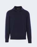 Navy Cashmere Knitted Skipper Collar Polo