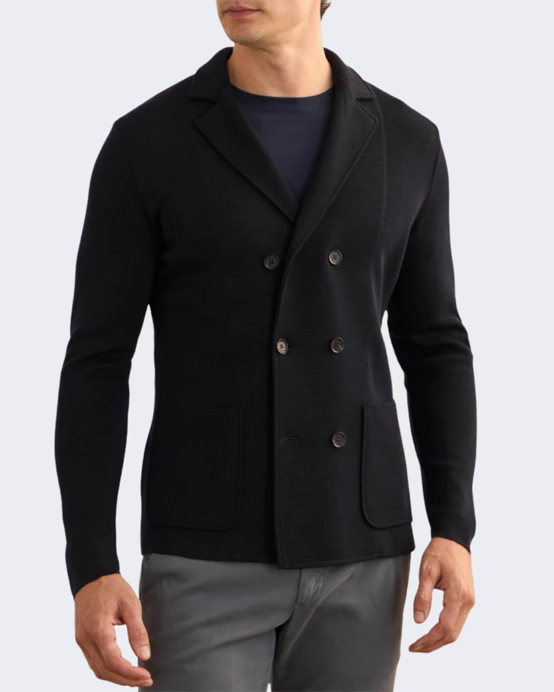 Navy Double Breasted Milano Knitted Blazer