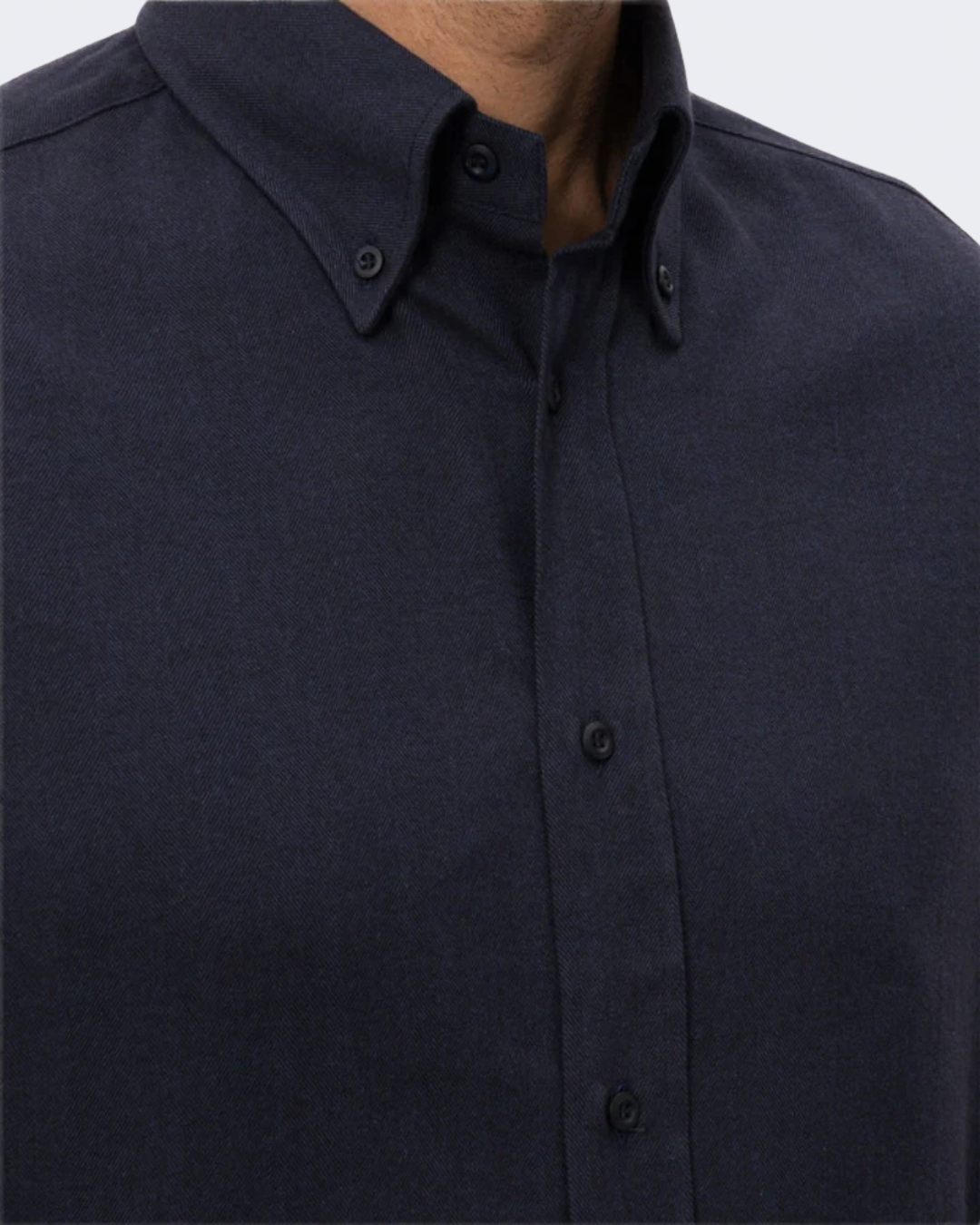 Navy Stretch Cotton Button Down Chevron Flannel Shirt