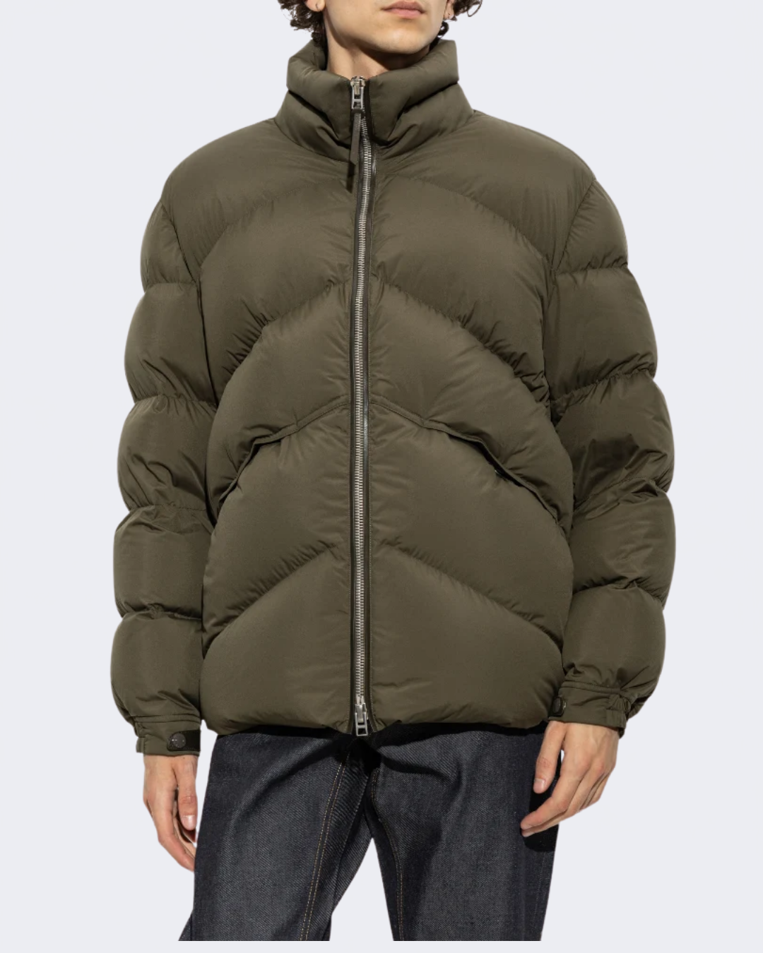 Olive Green Microfibre Down Puffer Jacket