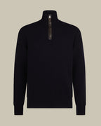 Midnight Cashmere Leather Detail Half Zip