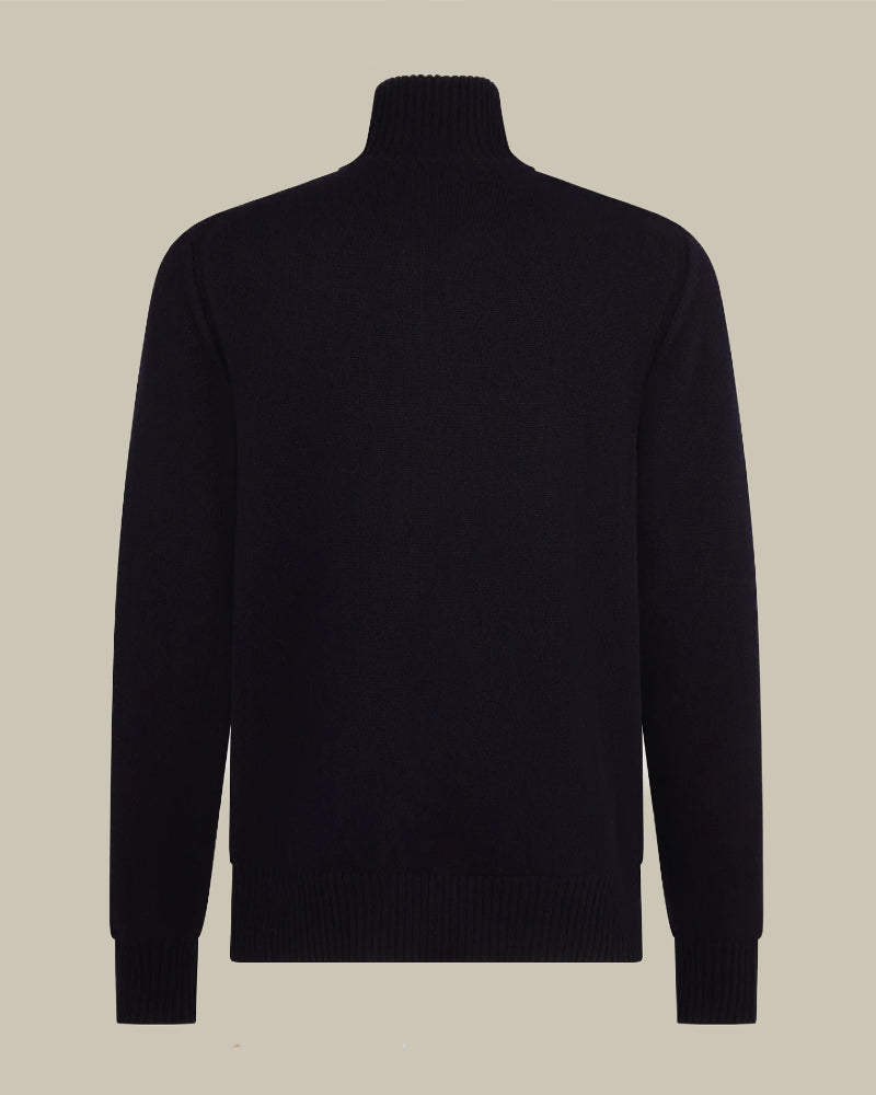 Midnight Cashmere Leather Detail Half Zip