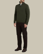 Loden Cashmere Leather Detail Half Zip