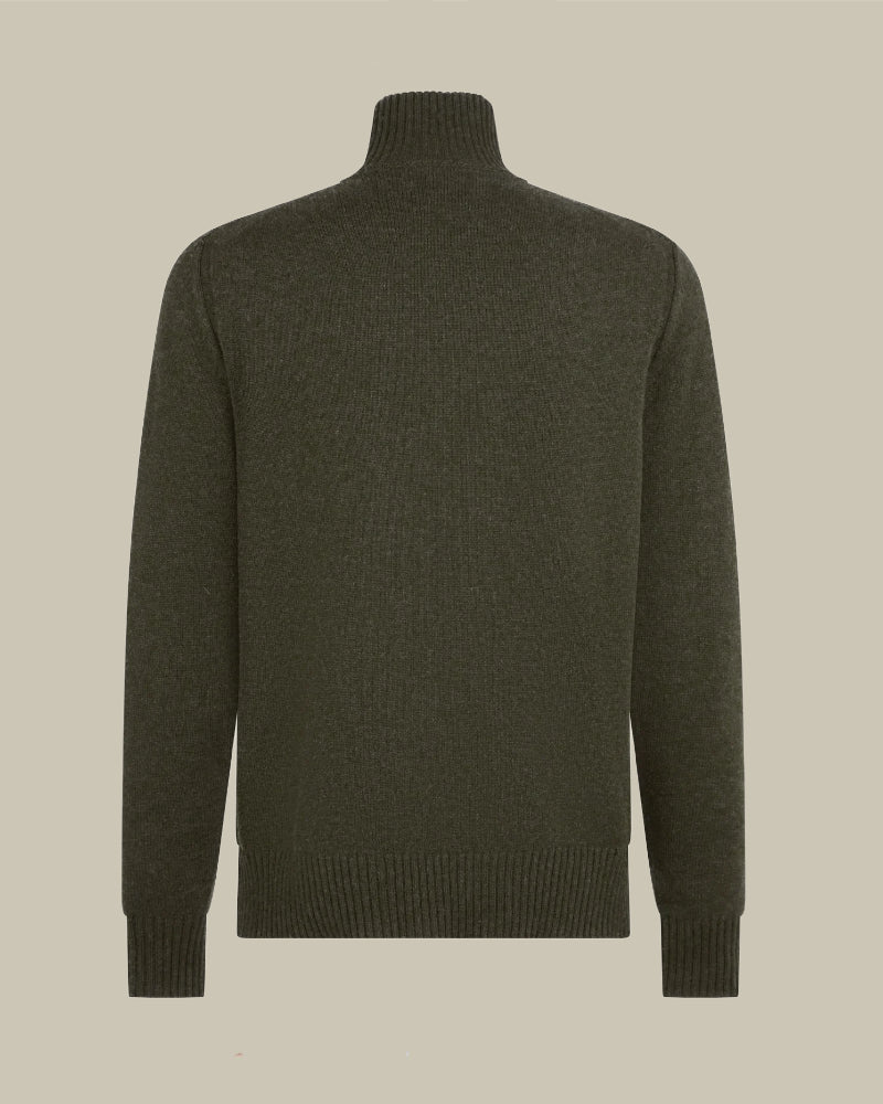 Loden Cashmere Leather Detail Half Zip