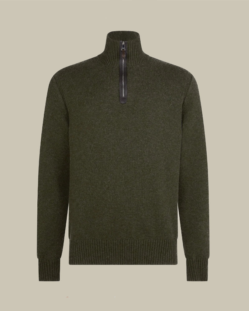 Loden Cashmere Leather Detail Half Zip
