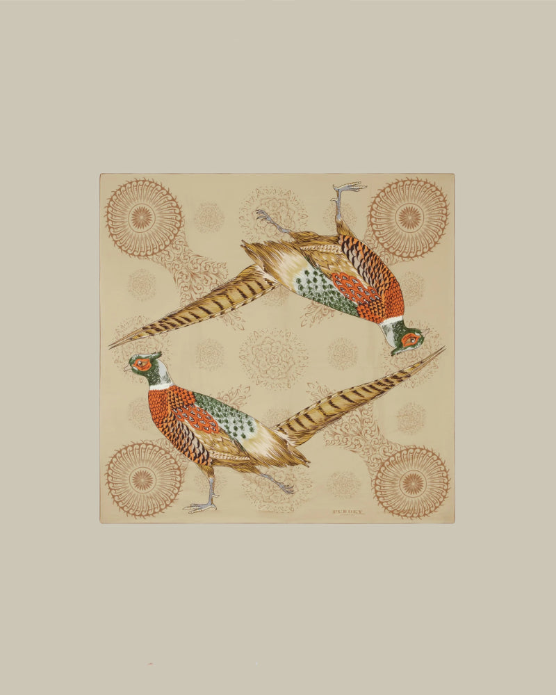 Taupe Pheasant Silk Scarf