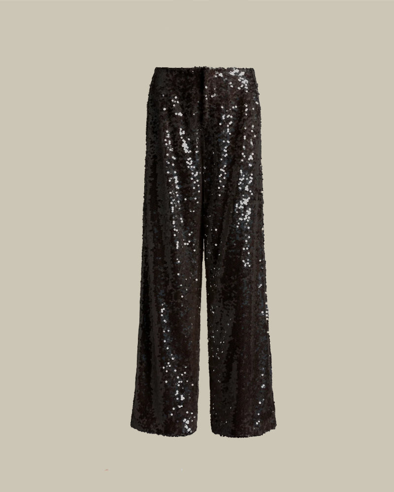 Wide Leg Sequin Trousers Black