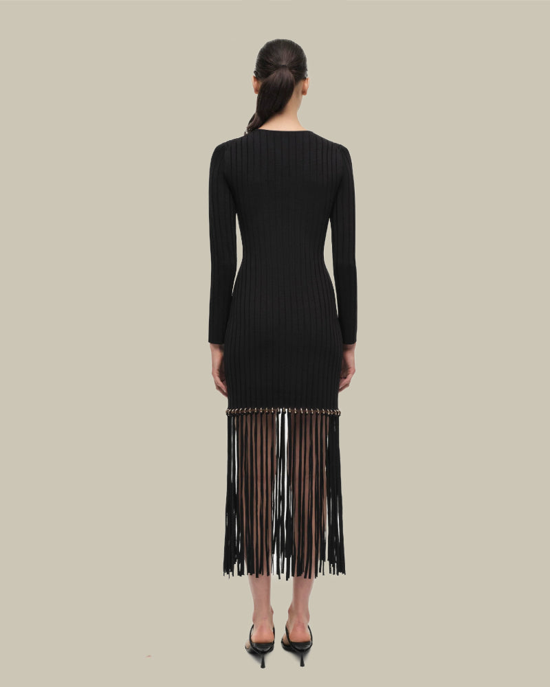 Sharon Black Maxi Fringe Dress