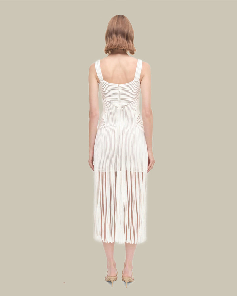 Darby White Fringe Hem Midi Dress