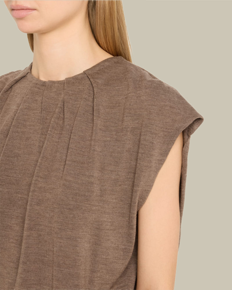 Xion Merino Wool Draped Cape Dress Mocha