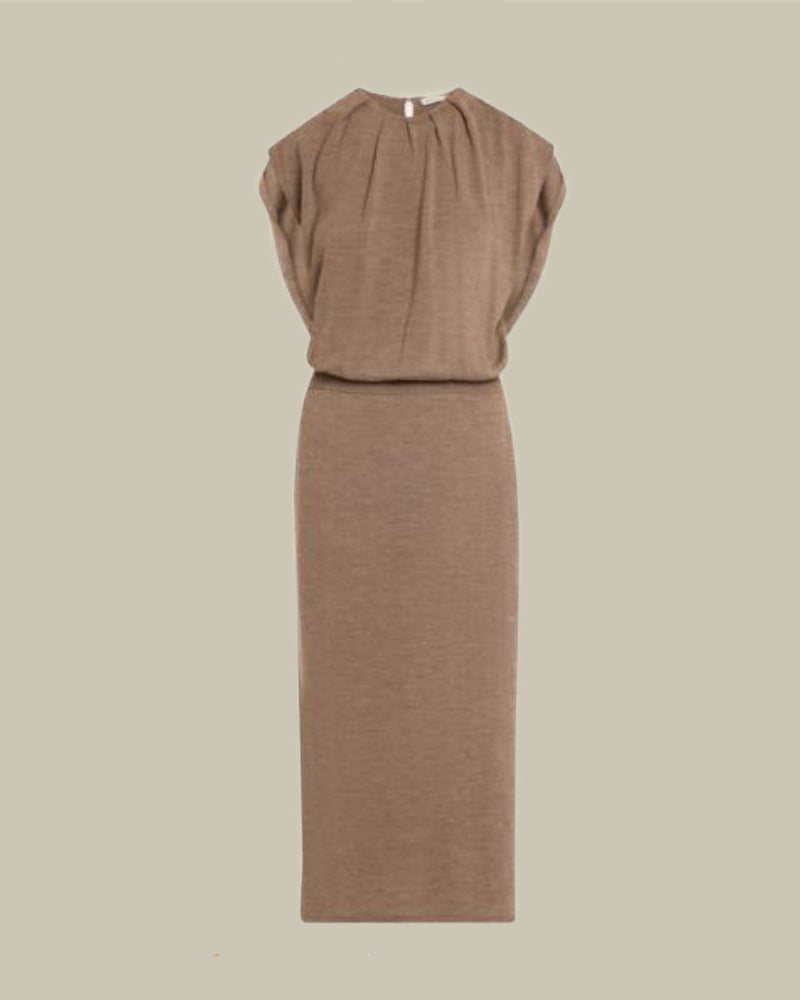 Xion Merino Wool Draped Cape Dress Mocha