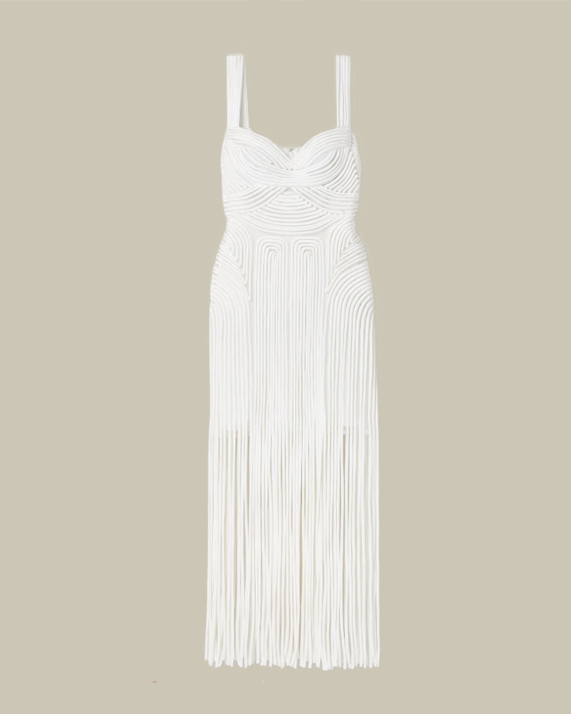 Darby White Fringe Hem Midi Dress