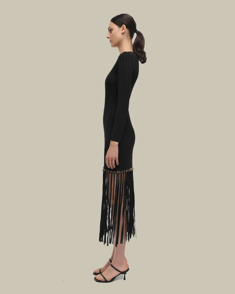 Sharon Black Maxi Fringe Dress