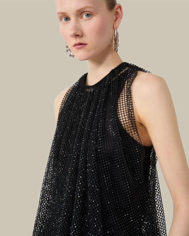 Black Mesh Crystal Top