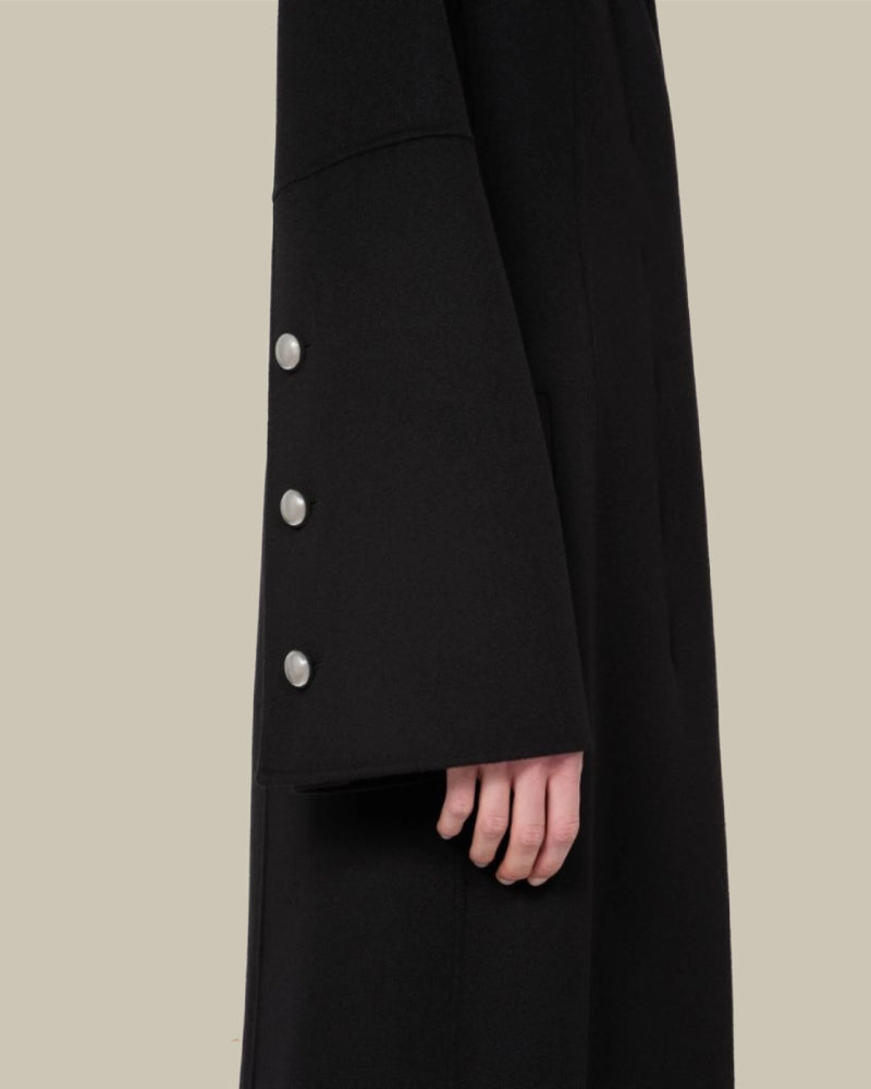 Black Slim Fit Long Wool Coat