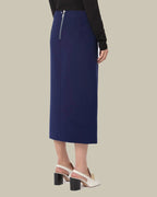 Navy Long Double Faced Wool Skirt