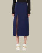 Navy Long Double Faced Wool Skirt