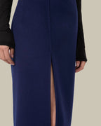 Navy Long Double Faced Wool Skirt