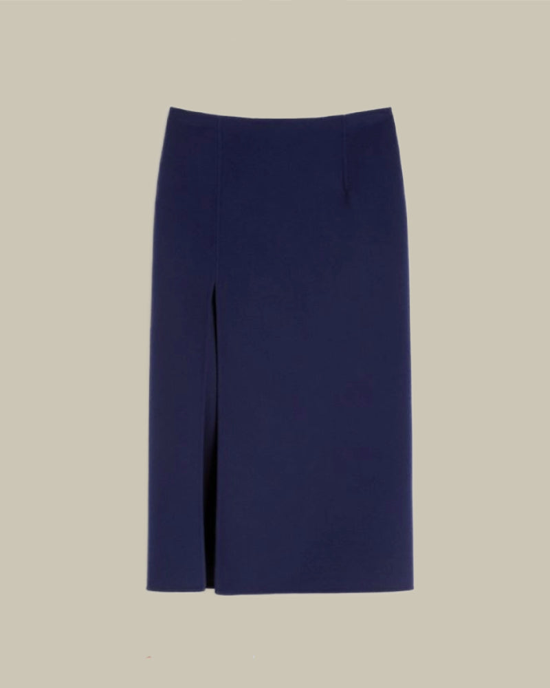 Navy Long Double Faced Wool Skirt