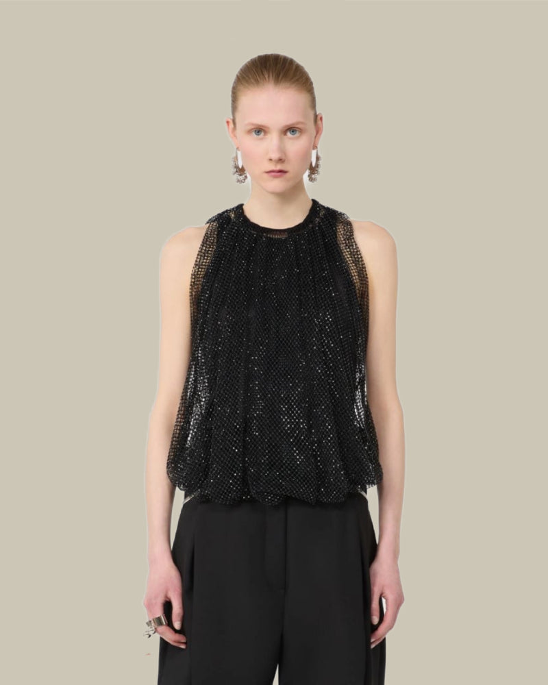 Black Mesh Crystal Top