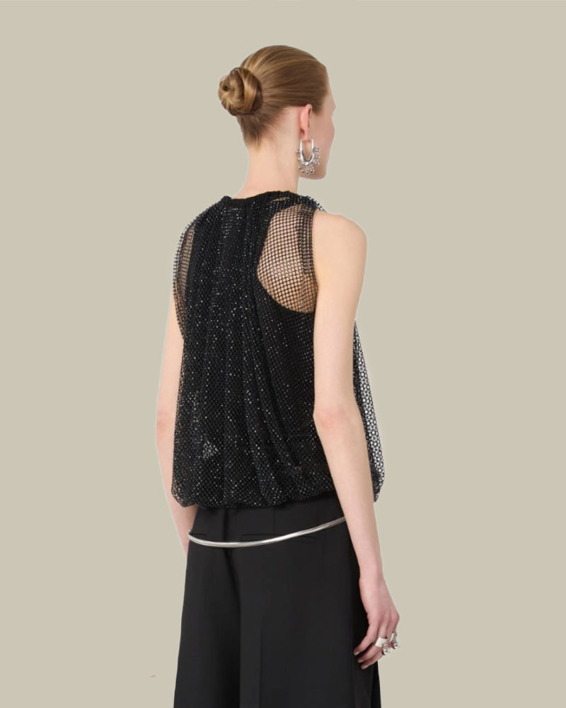 Black Mesh Crystal Top