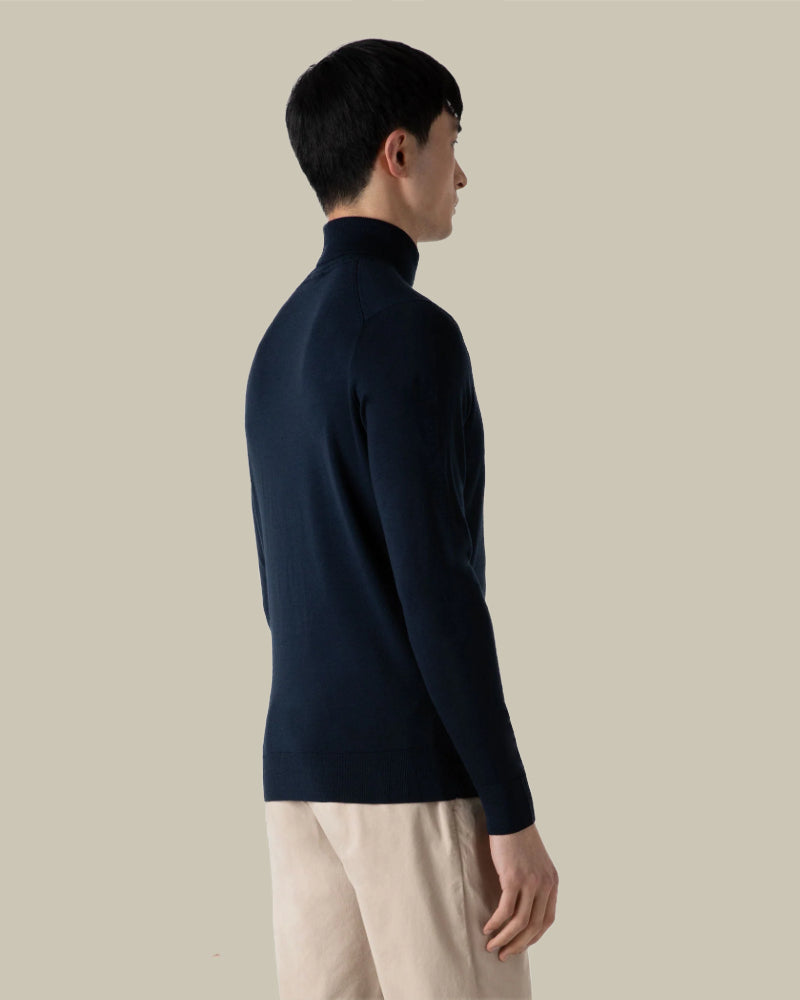 Navy Extra Fine Merino Roll Neck