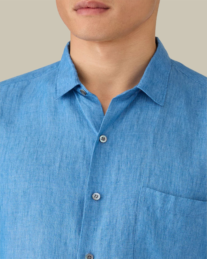 Short Sleeve Linen Shirt Cool Blue
