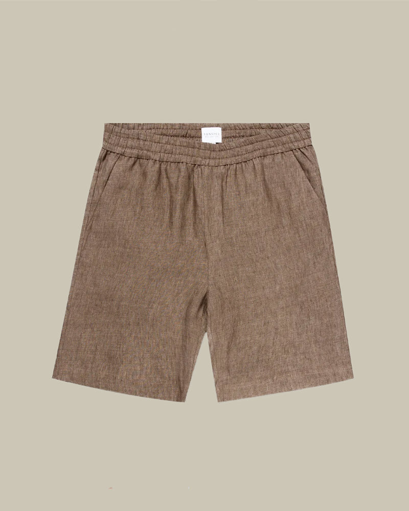 Linen Drawstring Short Walnut