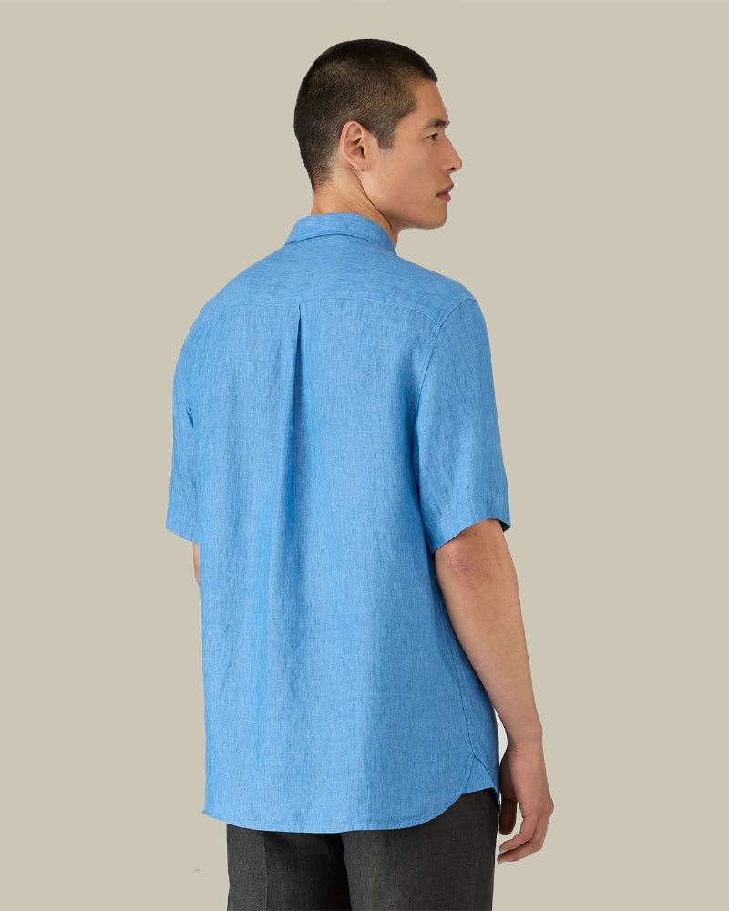 Short Sleeve Linen Shirt Cool Blue