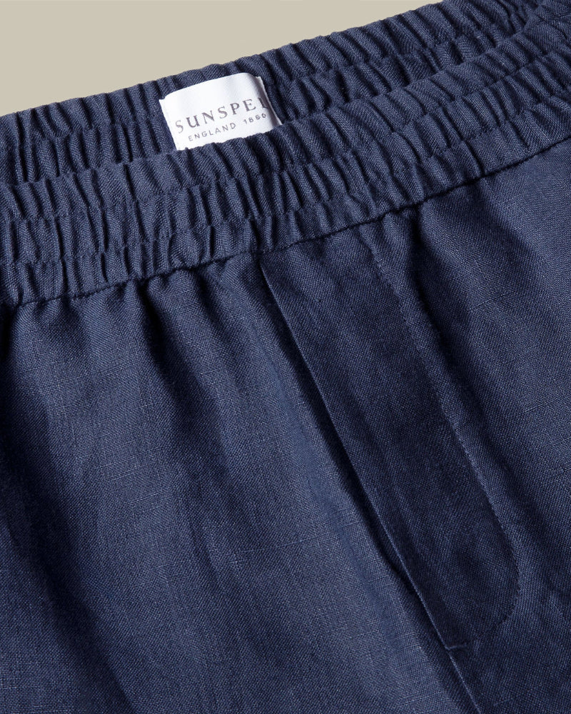 Linen Drawstring Short Light Navy