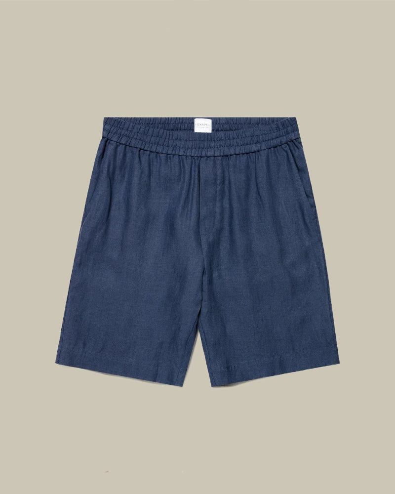 Linen Drawstring Short Light Navy