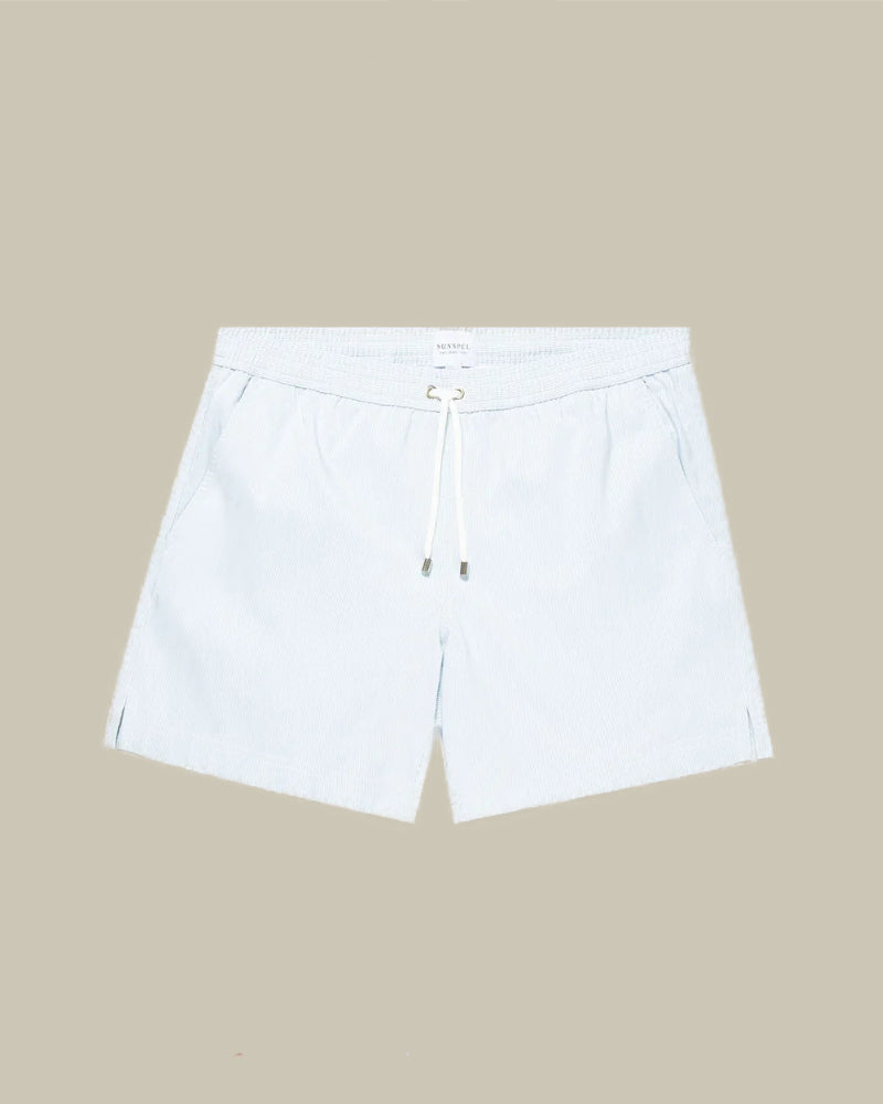 Sky Blue & White Fine Stripe Swim Shorts