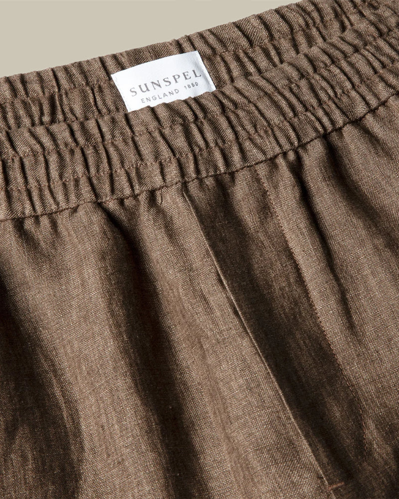 Linen Drawstring Short Walnut