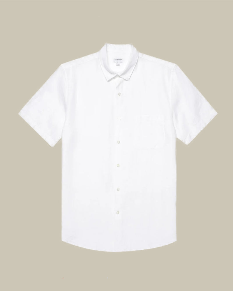 Short Sleeve Linen Shirt White