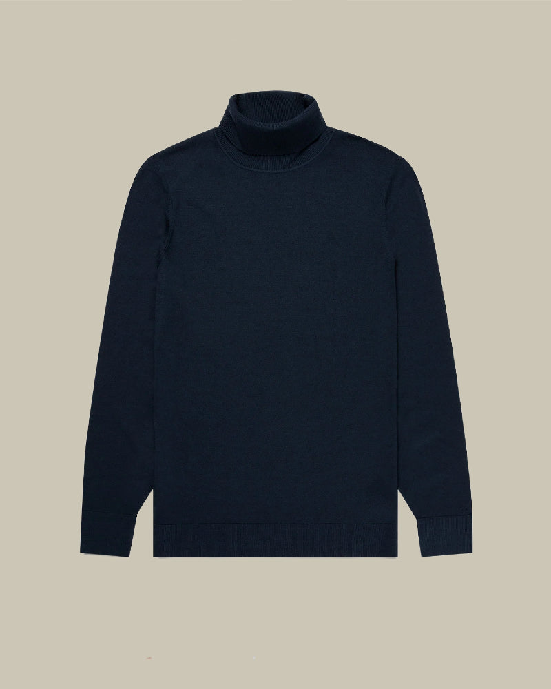 Navy Extra Fine Merino Roll Neck