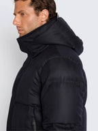 Navy Blue Wool & Cashmere Hooded Puffer