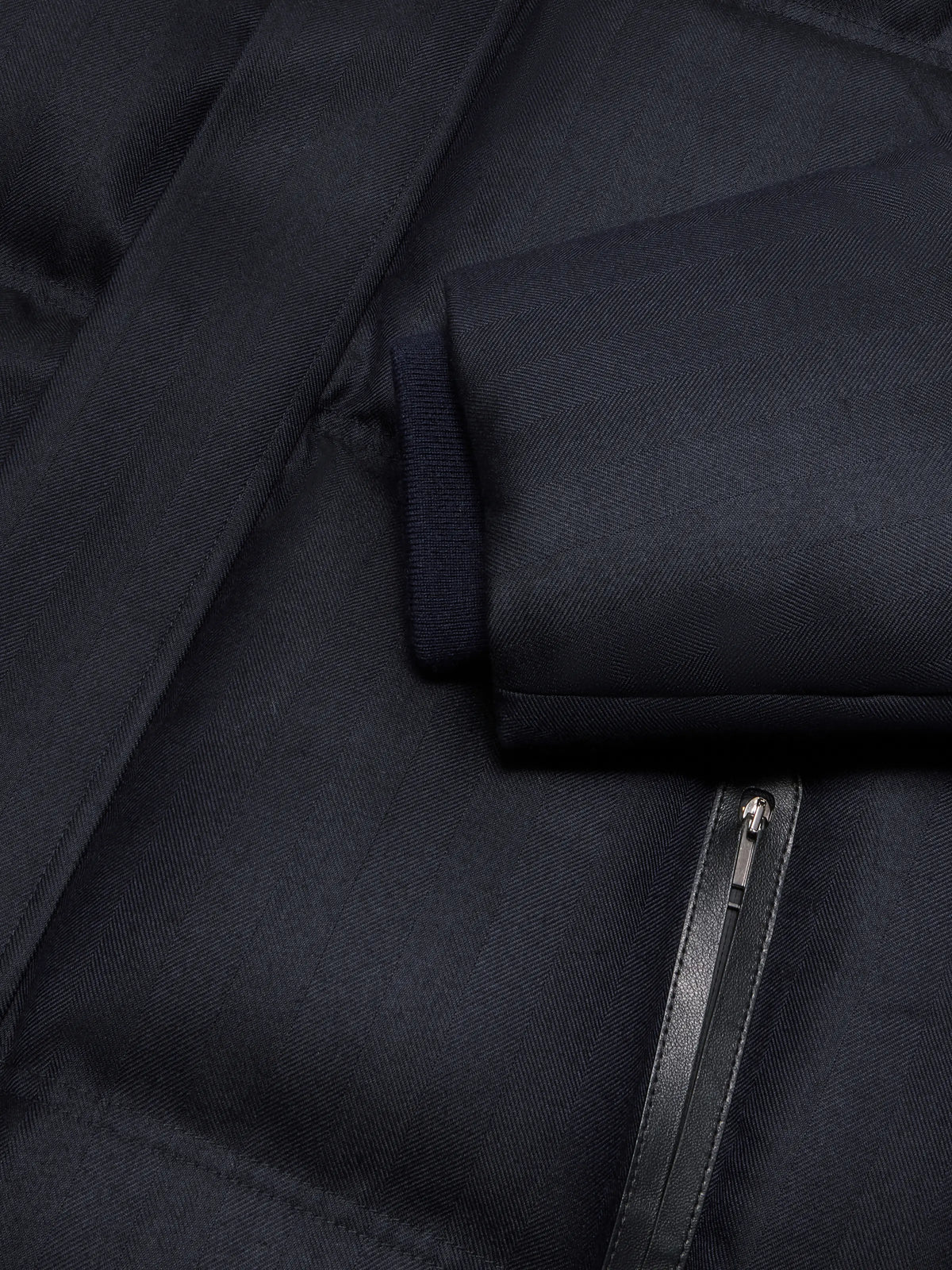 Navy Blue Wool & Cashmere Hooded Puffer