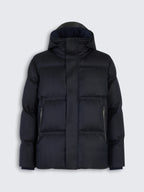 Navy Blue Wool & Cashmere Hooded Puffer