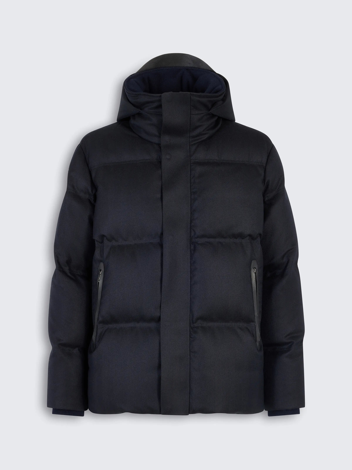 Navy Blue Wool & Cashmere Hooded Puffer