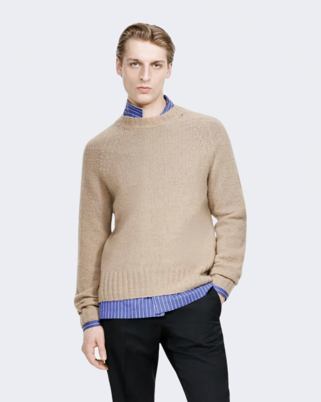 Seamless Brushed Cashmere Crew Neck Sweater Light Taupe