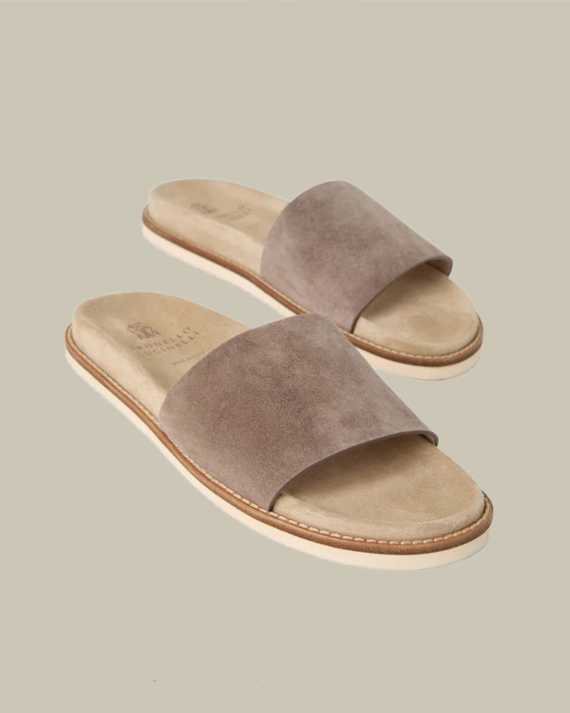 Taupe Washed Suede Slides