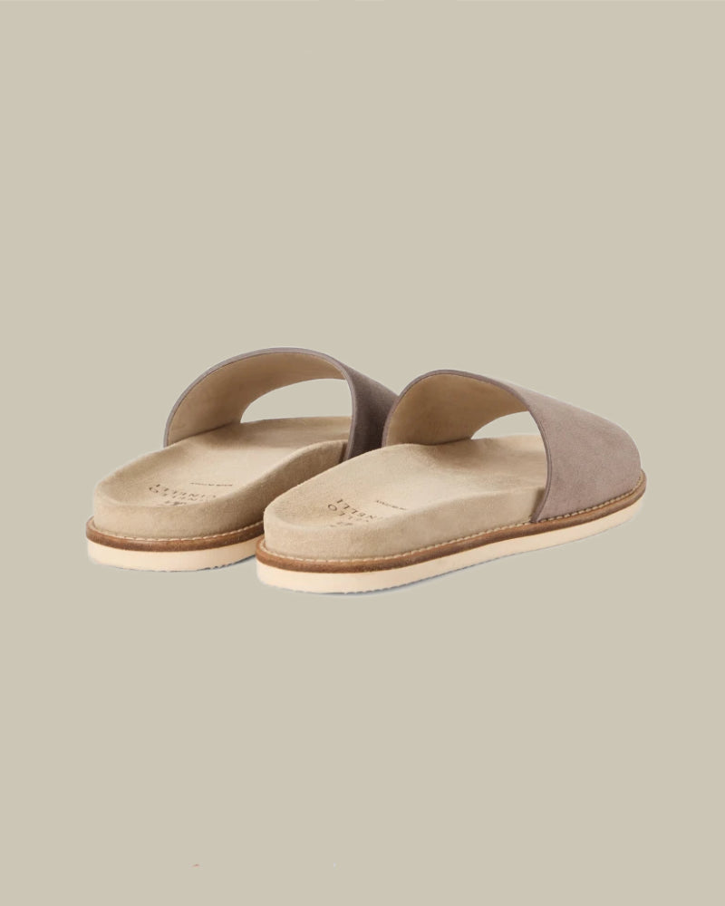 Taupe Washed Suede Slides