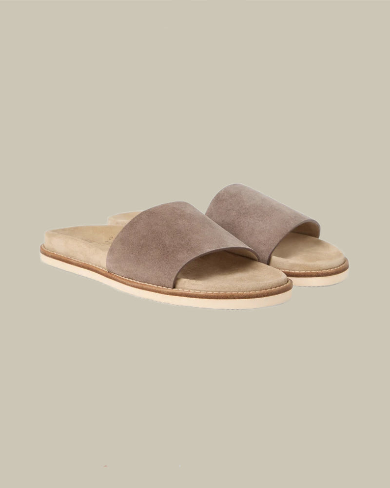 Taupe Washed Suede Slides